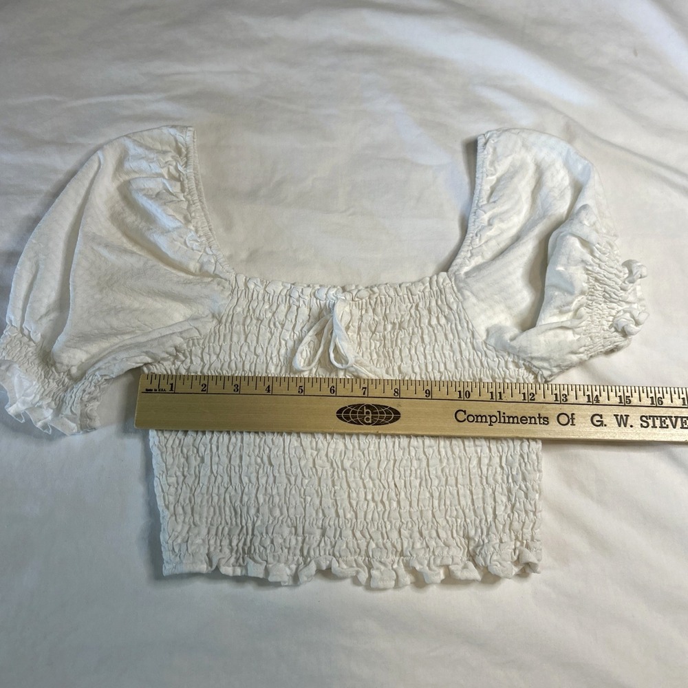 Altar'd State White Smocked Puff Sleeve Top Medium - Picture 7 of 8